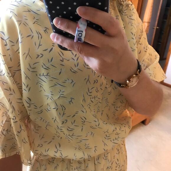 Light Yellow Floral Long Modest Tiered Ruffle Midi Dress Women’s Size Medium‎ - Picture 2 of 3